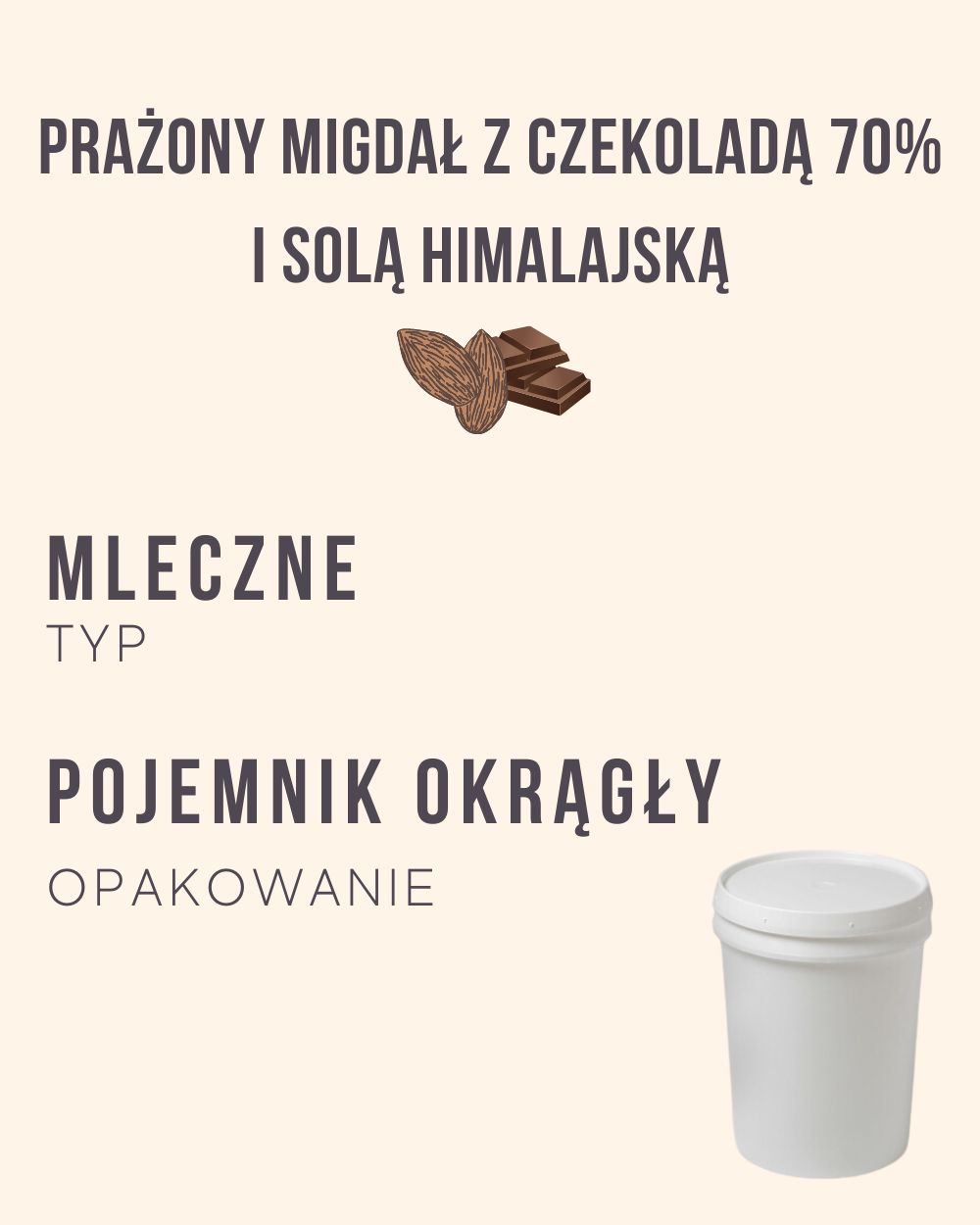 M.73 - Prażony migdał z czekoladą 70% i solą himalajską - 4 kg (pojemnik okrągły)