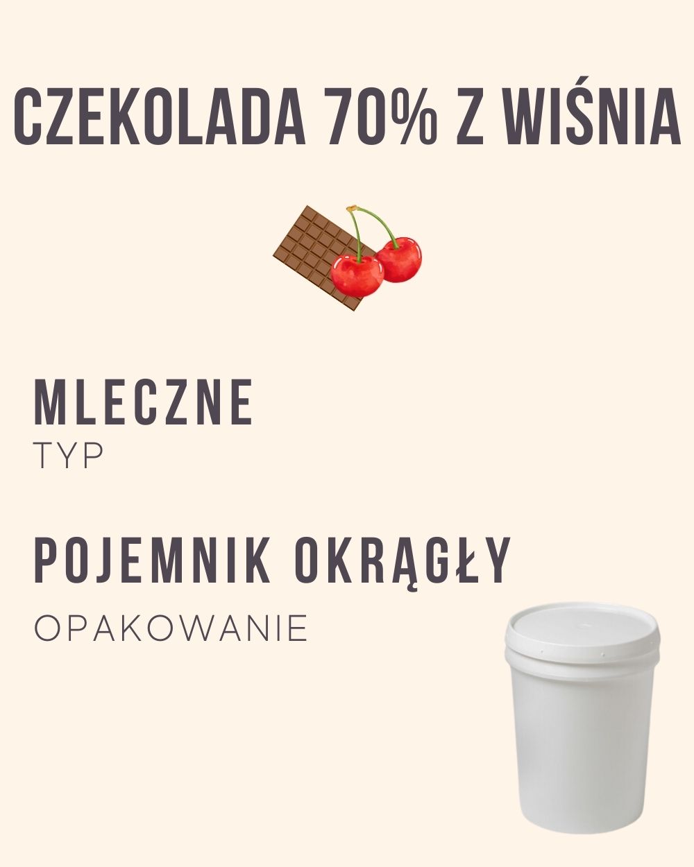 M.32 - Czekolada 70% z wiśnią - 4 kg (pojemnik okrągły)