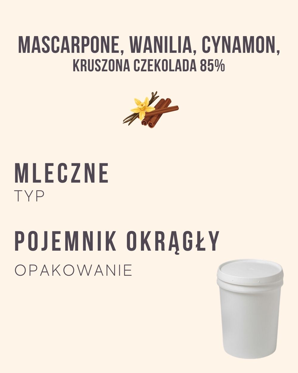 M.48 - Mascarpone, wanilia, cynamon, czekolada 70% - 4 kg (pojemnik okrągły)