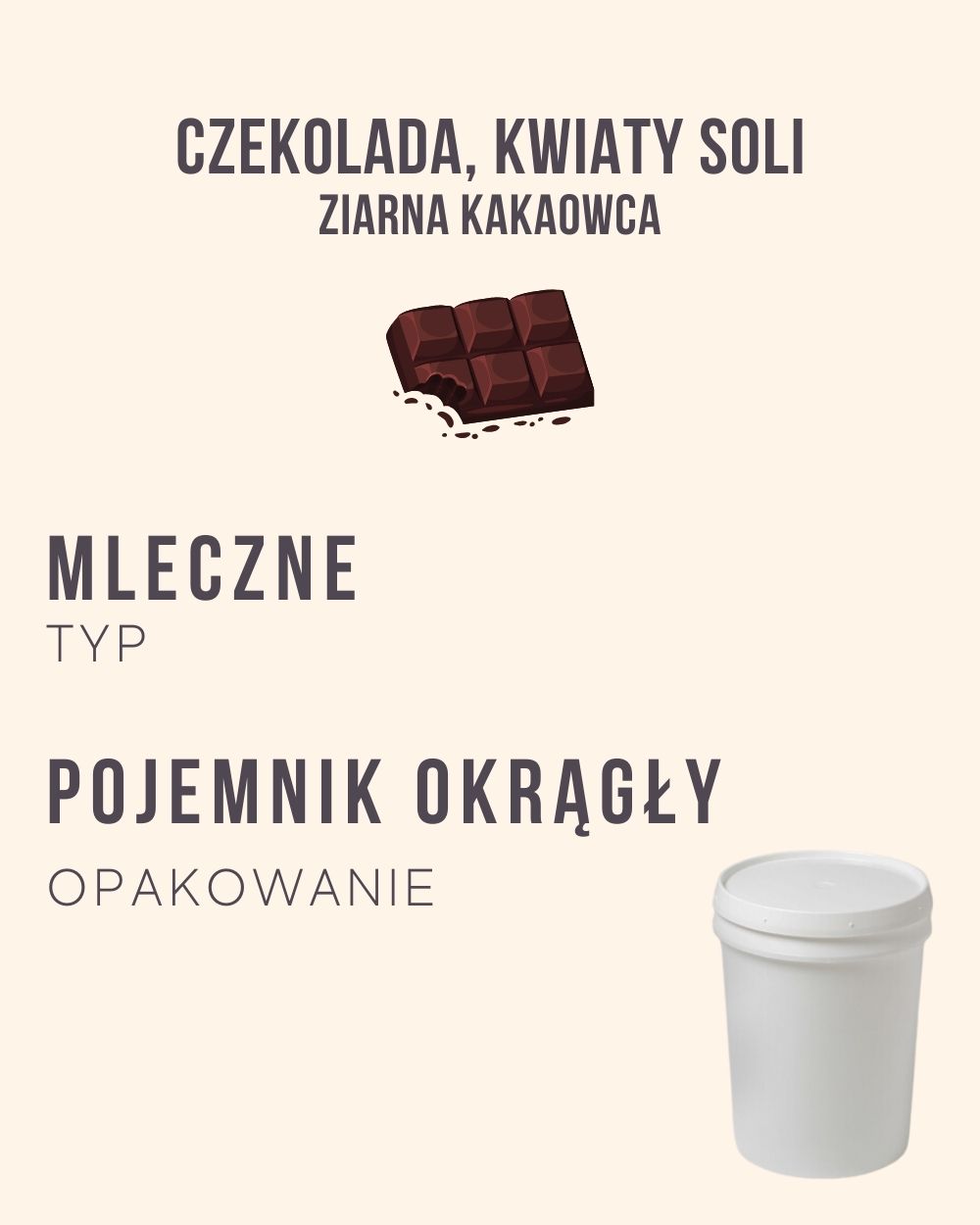 M.52 - Czekolada, kwiaty soli, ziarna kakaowca - 4 kg (pojemnik okrągły)