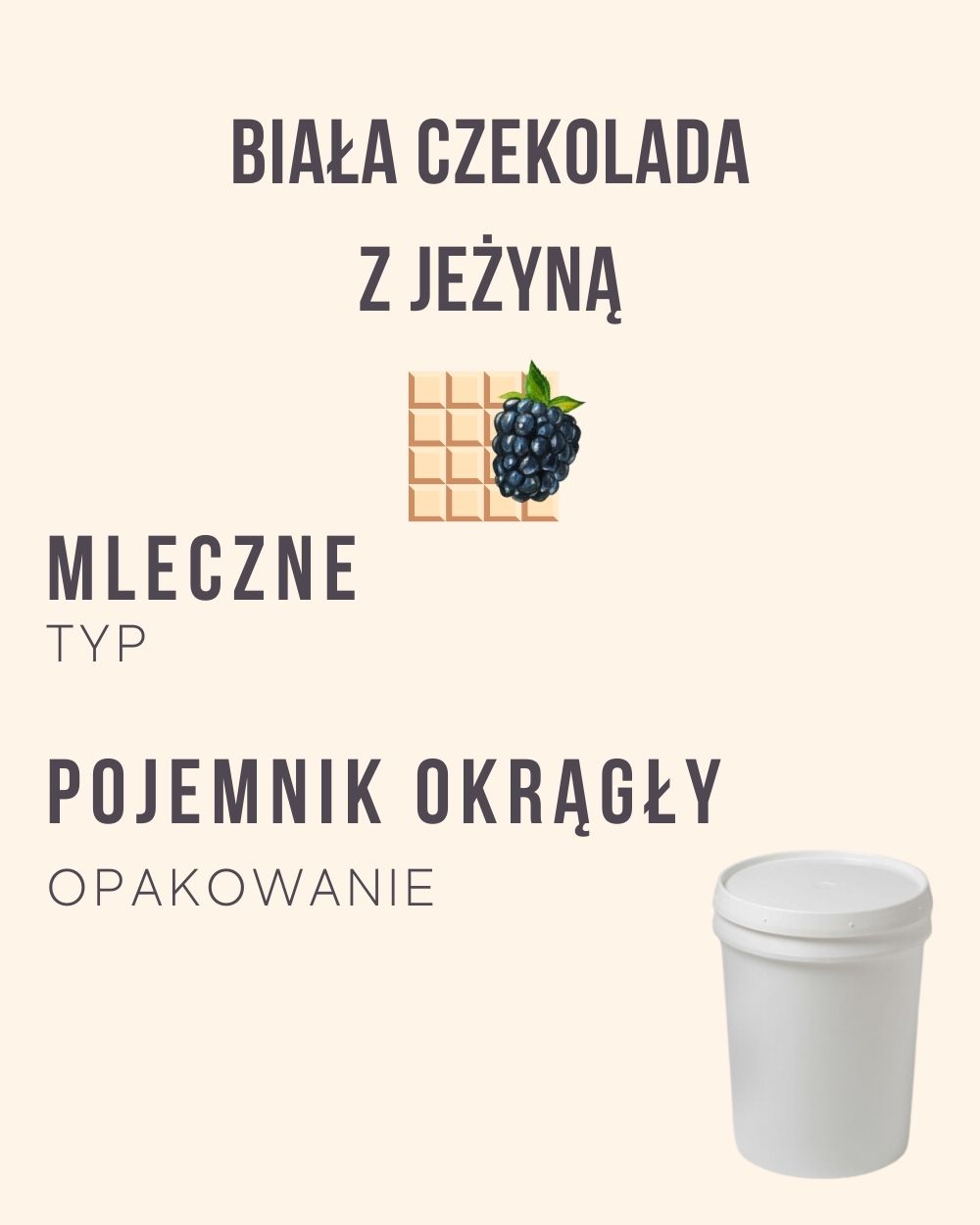M.74 - Biała czekolada z jeżyną - 4 kg (pojemnik okrągły)